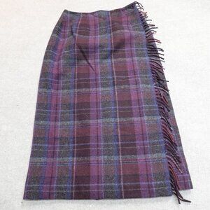 Talbots Womens Skirt 10P  Purple Gray Plaid Fringe Petites Dark Academia NEW